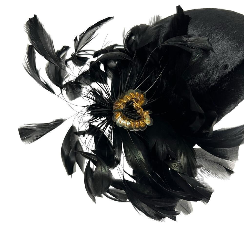 Ladies Vintage Feathered Fascinator Hat Black - Picture 2 of 10